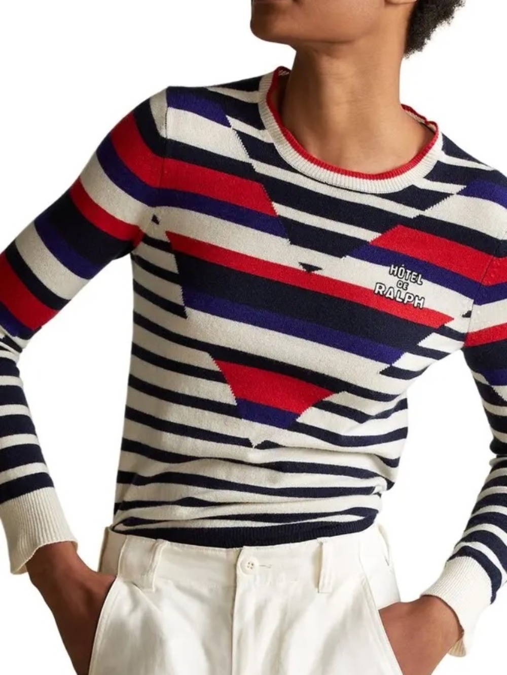 Polo Ralph Lauren Cashmere Sweater NWT Striped Hôtel de Ralph Graphic Medium